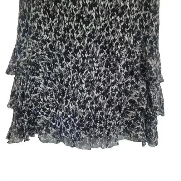 Ann Taylor Women's Black & White Silk Chiffon Floral Layered Ruffle Lined A-Line - Picture 7 of 9